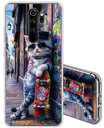 JEZSTHAI Compatibile con Xiaomi Redmi Note 8 Pro Custodia Trasparente in Silicone Sottile Cover Antiurto Antigraffio Morbida TPU Bumper Protettiva Caso,Gatto Carino Design