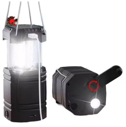 DOMIRA Solar & USB Rechargeable Camping Lantern – LED Camping Light Portable Solar-Powered Lantern Torch for Hiking, Fishing, Power Cuts & Survival Kits (Black)