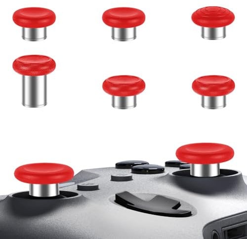 AXFEE Levette Analogiche in Metallo, 6 in 1 Palette Paddles Levette per Xbox One/One S X/Elite Series Controller, Analogici Magnetici Tasti per Xbox Series Joystick-Argento+Rosso