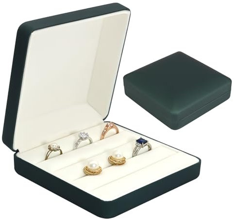 Jewelry Ring Organizer Box, Small Jewelry Box, Travel Jewelrys Case, Portable Rings Storage Display Case, PU Leather Rings Tray Holder Boxes for Women, Man, Girl, Earring, Cufflink (Dark Green)