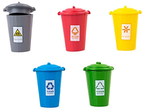 DRESSOOS 5 Mini Botes De Basura para Clasificar Basura, Modelo De Casa De Muñecas, Mesa De Arena, Decoración De Paisaje, Escena En Miniatura, Bote De Basura Pequeño.