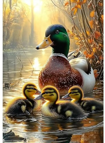 MXJSUA Enten Diamond Painting Erwachsene, 5D Diamant Painting Bilder Anfänger, DIY Runder Vollbohrer Diamanten Malerei Stickerei Kreuzstich Geschenke Home Wand Dekor 30x40cm