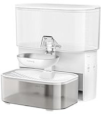 FEELNEEDY Katzenbrunnen Kabellos Ohne Filter|Trennung von Frisch und Abwasser|Trinkbrunnen für Katze mit Akku 2000mAh, BPA-freien Wasserspender Leise, Tränken aus Edelstahl, Tank Weiß