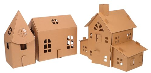 DOITOOL 3pcs Cardboard House Craft Kit Medium DIY Mini Model for Creativity and Imagination Playhouse for Boys and Educational Construction to Boost Cognitive and Motor Skills