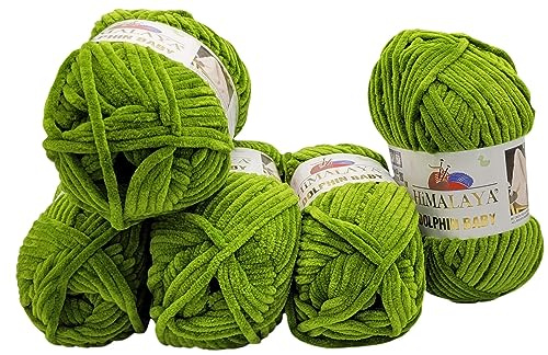 Ilkadim Export 5 x 100 Gramm Himalaya Dolphin Strickwolle, Babywolle einfarbig, 500 Gramm Wolle Strickgarn Super Bulky (grün 80371)