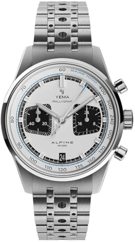 YEMA Rallygraf Alpine Chronograph Hybrid Mechanisch Quarz Stahl Schwarz Weiß Datum Herrenuhr