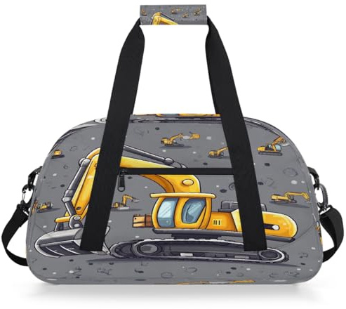Entemne Kinder-Reisetasche, Bagger, grau, wasserabweisend, Sporttasche, leichte Reisetasche für Jungen und Mädchen, Handgepäck, Wochenendtasche