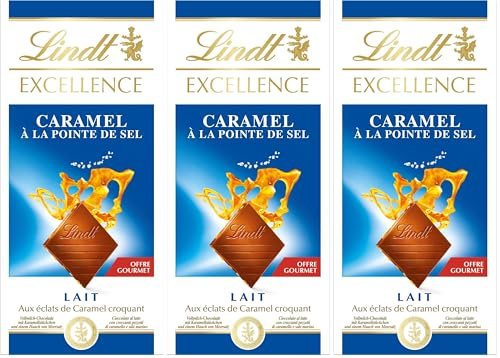 Lindt - Tablette EXCELLENCE Lait Caramel Fleur de Sel - Chocolat au Lait, 100g (Lot de 3)