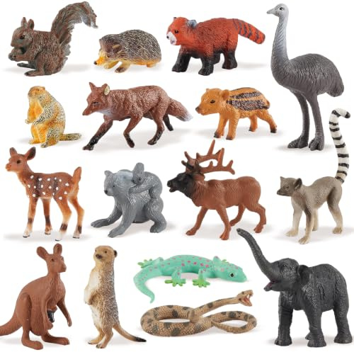TOEY PLAY 16 Stück Waldtiere Figuren, Realistische Tiere Figuren für Kinder | Mini Safari Tierfiguren Set mit Koala, Hirsch, Schlange, Geschenke für Jungen Mädchen ab 3 Jahre