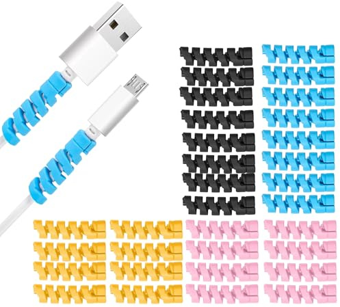 32 Pack Charger Cable Protector, Silicone Spiral Cable Saver, USB Charger Protector Set with 4 Colors for iPhone, iPad, Phone, Laptop & Headphones