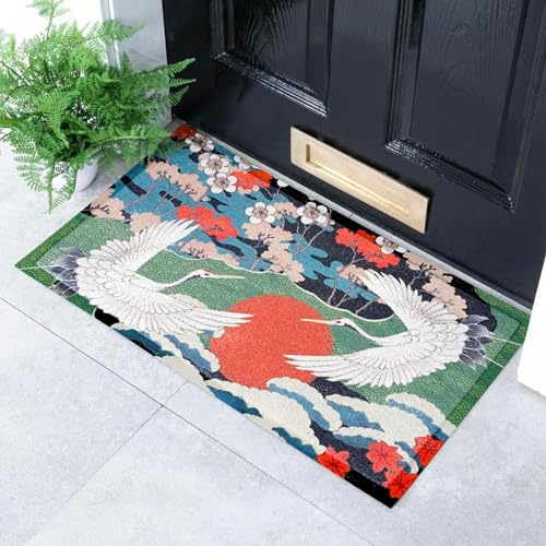 Artsy Mats Japanese Bird Pattern Indoor & Outdoor Door Mat - Incredibly & Weatherproof Doormats - Non Slip Mat, (70x40 cm)