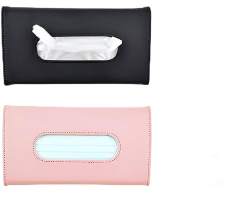 GILWUMO 2 Stück Leder Autopapiertuchboxen – Papiertuch- & Mundmaskenhalter für Auto, Sonnenblende & Hintere Sitze, Auto-Dekoration & Zubehör (Schwarz, Pink)