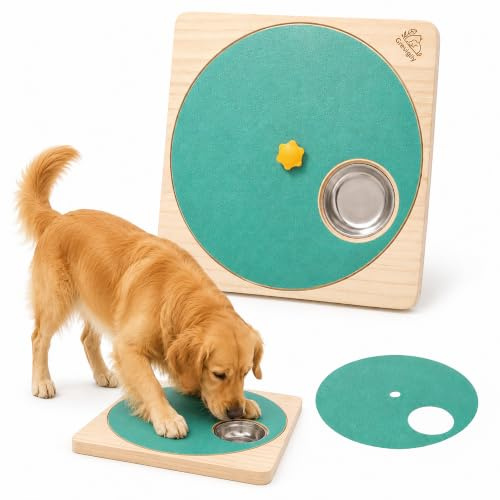 3 EN 1 Tabla Rascadora de Uñas para Perros Incluye 1 Lija de Repuesto | con Caja de Aperitivos, de Madera Maciza, Tablero de Rascar para Uñas para Perro, con Resistencia Ajustable y Comedero Lento
