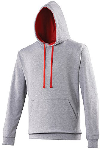 AWDis Men's Varsity Hoodie, Multicoloured (Heather Grey/Fire Red), Medium