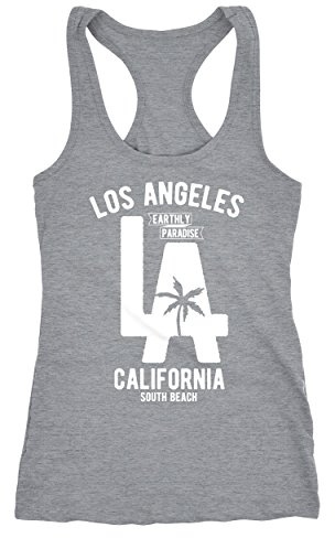 Neverless Cooles Damen Tank Top Los Angeles California LA Palme Racerback Grau L