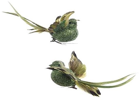 ecosoul Vogel 12 cm mit Klipp Federschwanz Weihnachten Christbaumschmuck-2 Stück grün