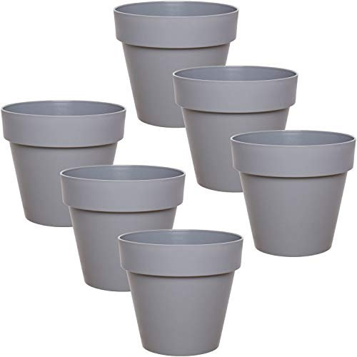 idea-station IBI Blumentopf Set 6 x 12 cm - grau - bruchsichere Blumentöpfe aus Plastik für verschiedenste Pflanzen, Blumen oder Kräuter - Matte Übertöpfe für innen und außen