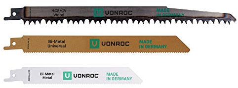 VONROC Lot de lames de scie sabre - 3 pièces – bois et métal – fabriqué en Allemagne - Universelles