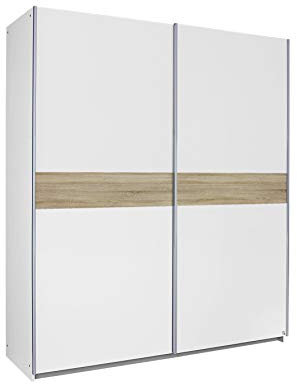 Rauch Möbel Noosa Schrank Schwebetürenschrank, Weiß / Eiche Sonoma, 2-türig inkl. Zubehörpaket Basic 2 Kleiderstangen, 2 Einlegeböden, BxHxT 175x191x59 cm