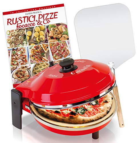 SPICE - Forno Pizza CALIENTE con pietra refrattaria 32 cm 400 gradi Resistenza circolare + Pala 66 cm in alluminio alimentare + Ricettario Rustici Pizze Focacce