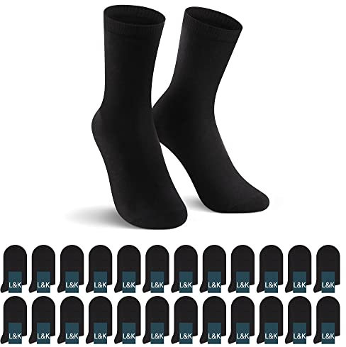 L&K-II 24 Paires Chaussettes Homme Femme 43-46 39-42 Chaussettes Homme Sportive Loisirs Affaires Coton Respirantes Noir Blanc Multicolore 2027BL 39-42