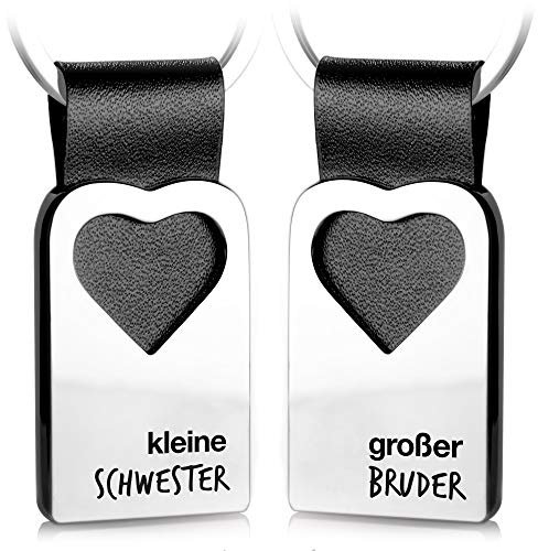FABACH Herz Schlüsselanhänger mit Gravur aus Leder - Geschenke für Geschwister - kleine Schwester & großer Bruder