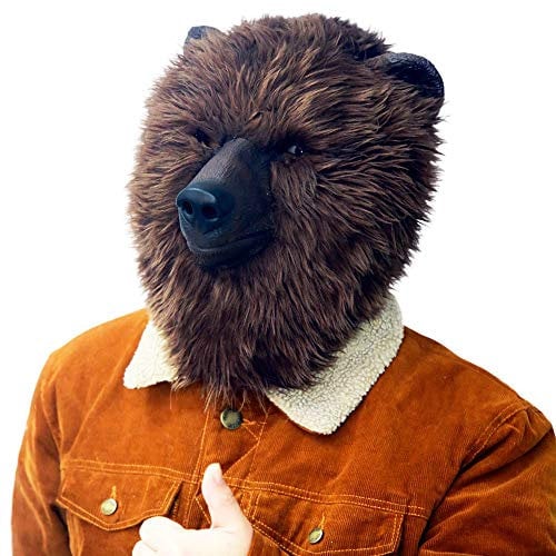 PartyHop Plüsch Braunbär Maske Tier Latex Vollkopf Realistische Masken Für Halloween Karneval Kostüm Party Parade