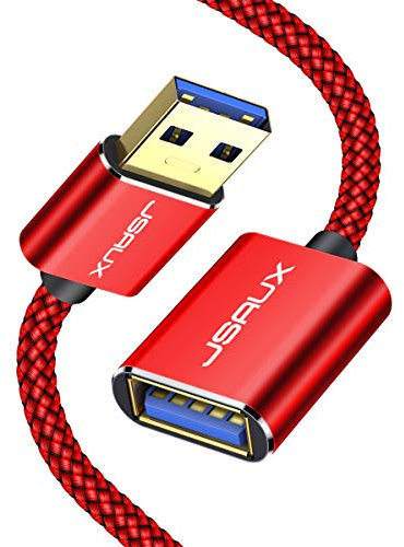 JSAUX USB 3.0 Verlängerung Kabel 0.5M USB A Stecker auf A Buchse Nylon Verlängerungskabel 5Gbps Superschnelle mit Vergoldeten Kontakte für Kartenlesegerät,Tastatur, Drucker, Scanner,Kamera usw - Rot