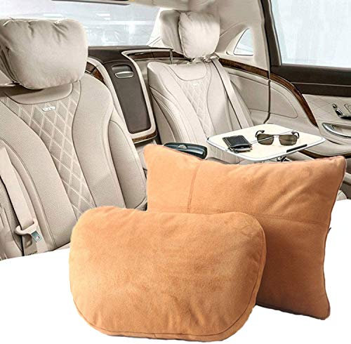 Kwak's Kopfstütze Taillenkissen Set, Maybach Design S Klasse Super Weich Auto Kopfstütze Kissen Lendenwirbelstütze Betrug Wildlederbezug PP Baumwolle Füllkissen (Braun)