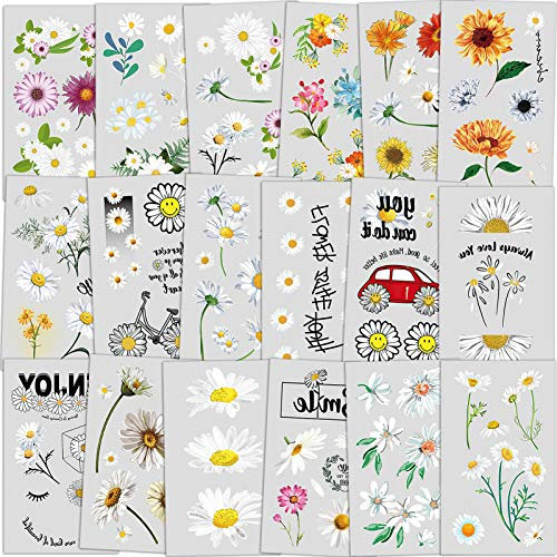 Qpout 110 Stück Blumen Temporäre Tattoos für Frauen Mädchen Kinder, Gefälschte Wasserdichte Realistische Arm Hand Hals Handgelenk Tätowierungen Dekoration Geburtstag Party Geschenke Mitgebsel