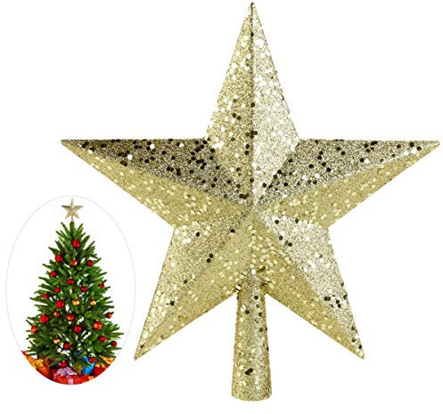 TOYANDONA 11.5cm Double-sided Gold Star Tree Topper Shatterproof Mini Christmas Tree Decor Cone Base for Easy Attachment