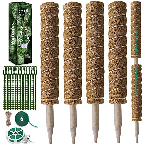 Fabulas Moss Pole 47.5 Inch - Monstera Plant Support, 4 Packs 16 Inch Plant Stakes for Indoor Plants Coco Coir Moss Pole Sticks for Climbing Potted Live Plants, Pothos, Philodendron, with Garden Ties