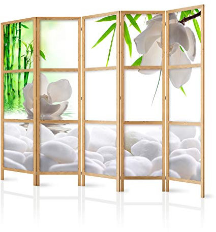 murando - Paravent Intérieur Japonais 225x172 cm - Séparateur de Pièce en Bois Naturel et Toile Imprimée - Cloison de Séparation pour Chambre - Paravent Oriental Portable et Pliable p-B-0036-z-c