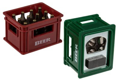2x Flaschenöffner mit Magnet in der Form eines Bierkastens / Farbe: je1x rot,grün