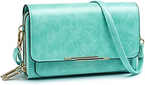 Roulens Klein Handy Umhängetasche,Damen Kleine Umhängetasche,PU Leder Crossbody Schultertasche Reisepass Handytasche mit Kartenschlitz Verstellbar Abnehmbar Schultergurt