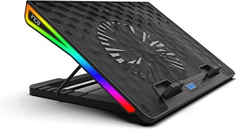 inca INC-608 RGB Gaming Notebook Kühlpad mit LCD-Display, 5-Fach höhenverstellbar, leiser 185mm Lüfter, Laptop Kühler mit RGB-Beleuchtung, USB-Powered, für 13–17,3 Zoll Notebooks