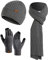 YULOONG Winter Beanie Mütze Schal Touchscreen Fahrhandschuhe für Herren Damen Rippstrick 3 in 1 Set Grau