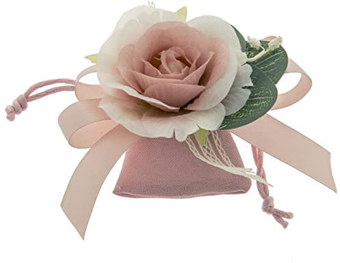 Etm Bomboniere Formoso Bomboniera Decorazione Fiore Tipo Rosa Colore Rosa Antico Inserto Sacchetto Confetti 12 cm Confezione 6 pz Art B0706ROSE