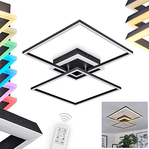 LED Deckenleuchte Lithgow, dimmbare Deckenlampe aus Metall in Schwarz/Weiß, Leuchte m. verstellbaren Schirmen, 3850 Lumen, 3000 Kelvin, 35,5 Watt (inkl.), mit RGB-Farbwechsler und Fernbedienung