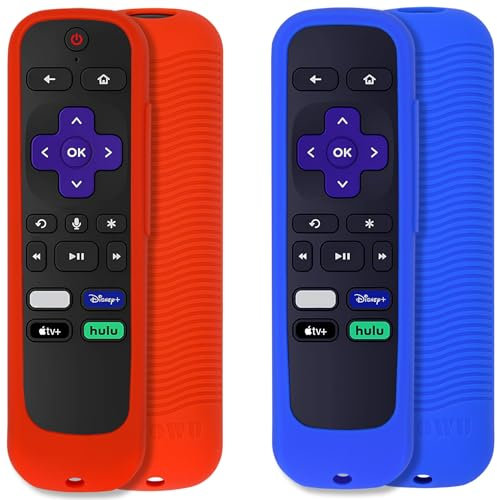 [2 Pack] Universal Remote Shell Compatible with TCL Roku Smart TV Steaming Stick Remote, Roku Voice remote, Roku premiere, Roku 2, Roku 3, Roku 4 Remote with Lanyard (Red and Blue)
