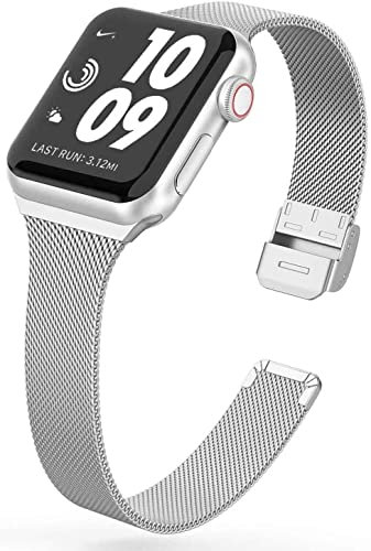 MaKTech Loop in Maglia Milanese Cinturino Stretto in Acciaio Inossidabile per Apple Watch Serie 11/10/9/8/7,Ultra 3/2/1,SE 3/2/1 [2025] (46mm/45mm/44/49mm,Argento)