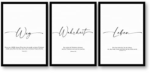 Christliches Poster „Weg Wahrheit Leben“ Geschenk-Idee Wandbild Qualitativer Bilderdruck christlich schwarz weiß (DIN A4 mit Rahmen)