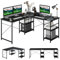 COSTWAY Schreibtisch L-Form, reversibler Eckschreibtisch mit 4 Ablagen, Ecktisch mit 3 Kabellöchern, Gaming Computertisch Bürotisch für Home Office, 151 x 151 x 75 cm (Schwarz)