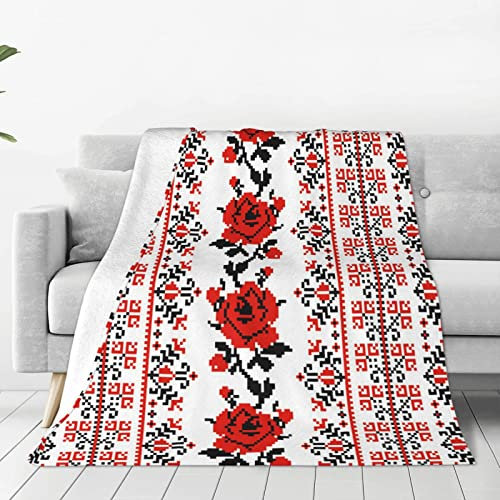 BEULSI Ukrainische Stickerei Stil Rose Überwurf Decke Warme Ultraweiche Mikrofleece Decke Für Bett Couch Wohnzimmer Schlafzimmer Decke