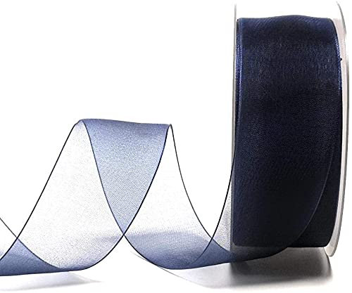 s.dekoda Schleifenband 50m x 40mm Dunkelblau Organza Chiffon Geschenkband Organzaband [1350-121]