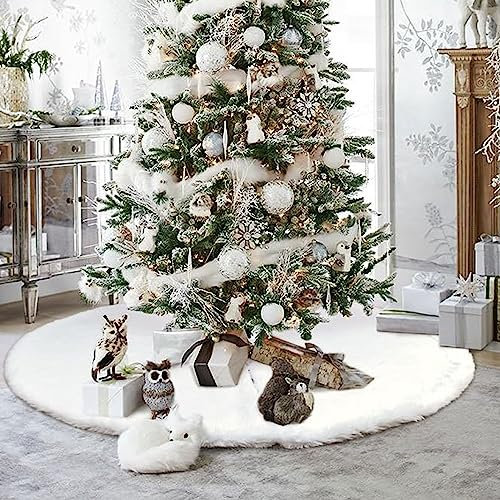 Weihnachtsbaum Decke Kunstfell Weißer Weihnachtsbaum-Rock Weihnachtsbaum-Schmuck Christbaumdecke Baumrock Fake Fur Hochflorig Anti Rutsch…
