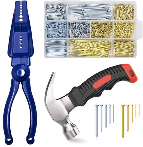 Yauhar 1002Pcs 8 Sizes Galvanized Hardware Nail Assortment Kit with Anti-Smashing Nail Holder Pliers and 8oz Claw Hammer for Wall Mounting, Hanging Pictures, Finish Nail