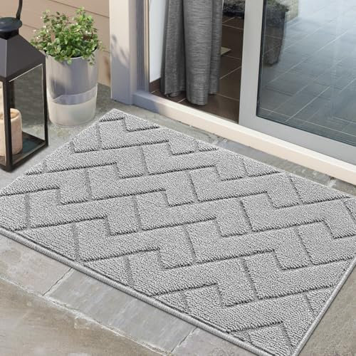 Biscpro Fußmatte Innen Außen 60 x 90 cm Waschbar eingangsteppich innen Schmutzfangmatte rutschfest,Türmatte Innen Teppich für Eingang, Patio, Flur, Garten, Innen und Außen (Light Grey)