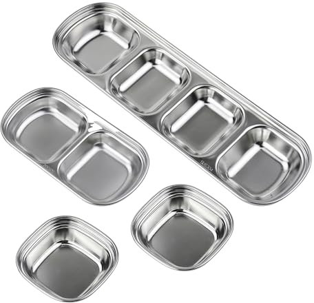 ONEBO 4 Pièces Plats de Soucoupe en Acier Inoxydable,Petits Bols d'Épices,Sauce à Condiments Bol Plats,Pour Sauces, Snacks, Apéritifs, Sushis, Épices(3 Tailles)
