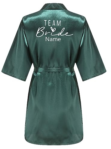 JPHCHSC Personalisierter Hochzeit Satin Kimono Badmantel für Braut&Brautjungfern Damen Robe mit Gürtel V Ausschnitt Morgenmantel für Hochzeit Pajama Party 71
